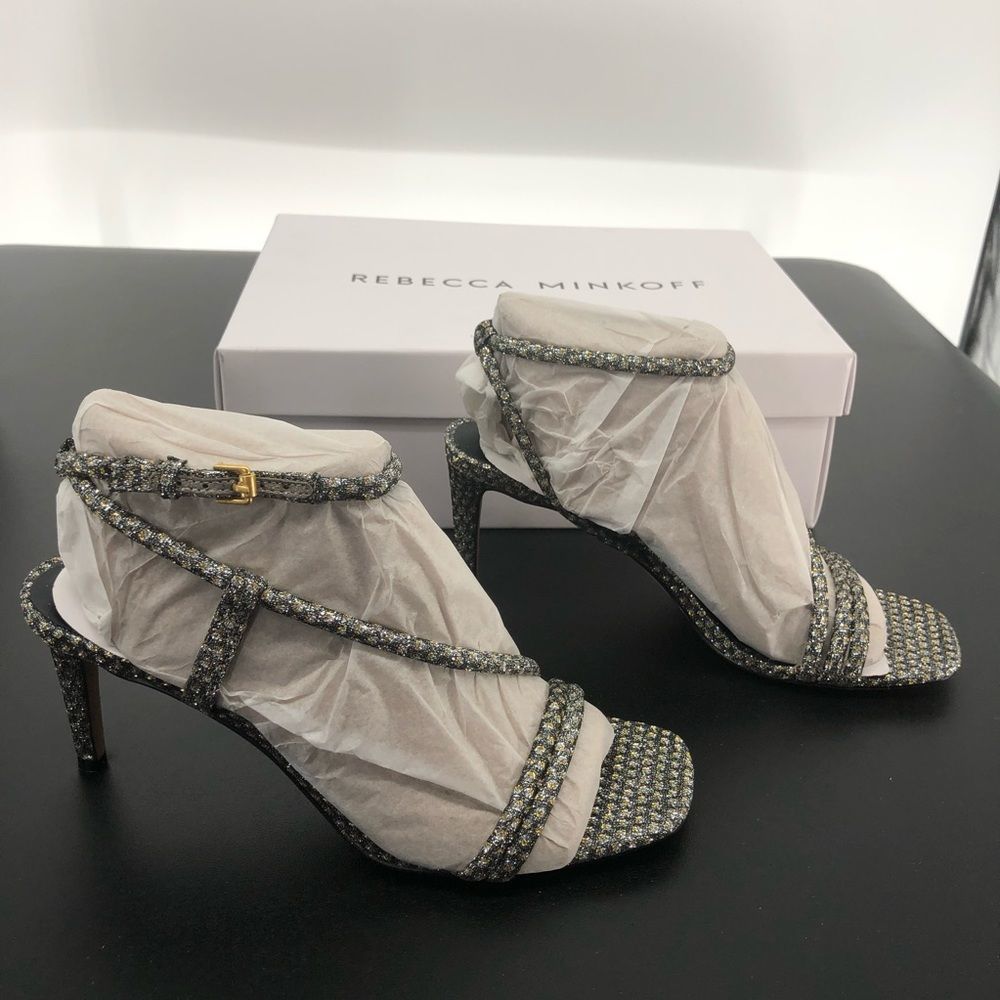 Rebecca Minkoff Nanine Silver Gold Strappy Ankle Strap Heeled Sandals - Picture 6 of 14